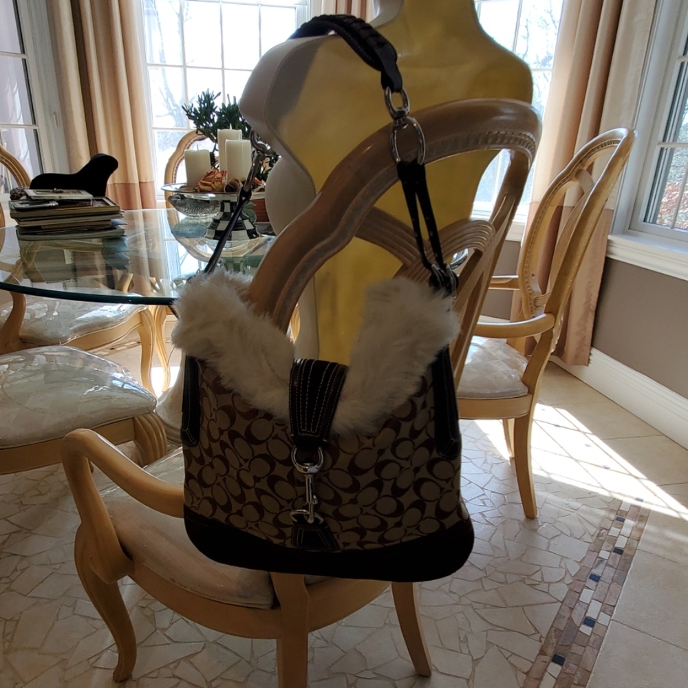 Coach Shearling Signature Suede Leather Hobo Bag